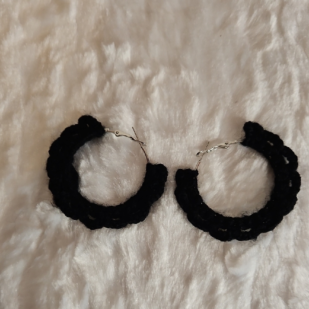 Black Crochet Hoop Earrings